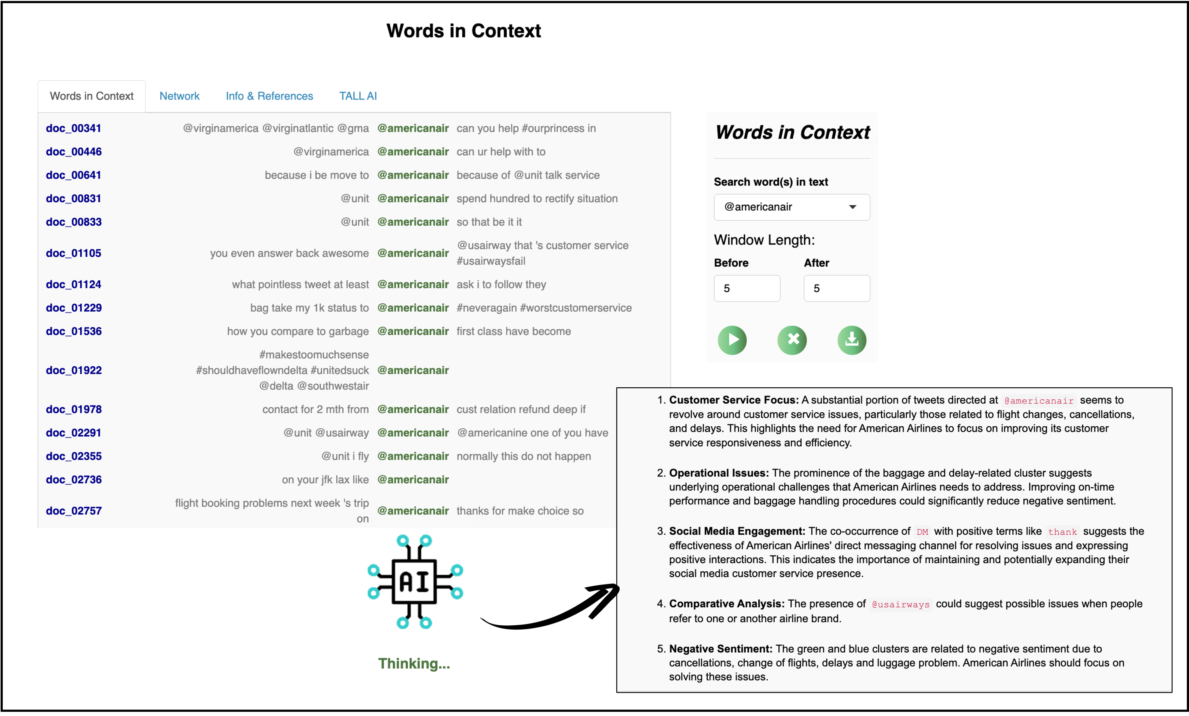 Words in context — concordance view