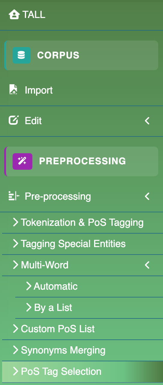 Navigation sidebar of TALL